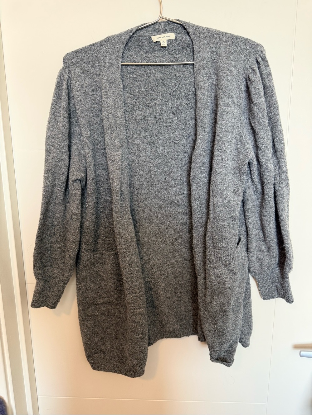 Max Studio Gray Open-Front Knit Cardigan